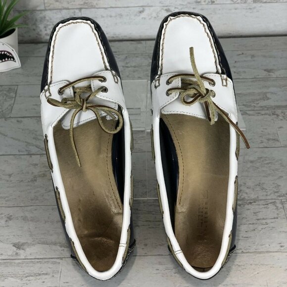Sperry Topsider Boat Shoes 9754821 Patent Leather White Blue Womens Size 8 M GUC - Picture 11 of 12
